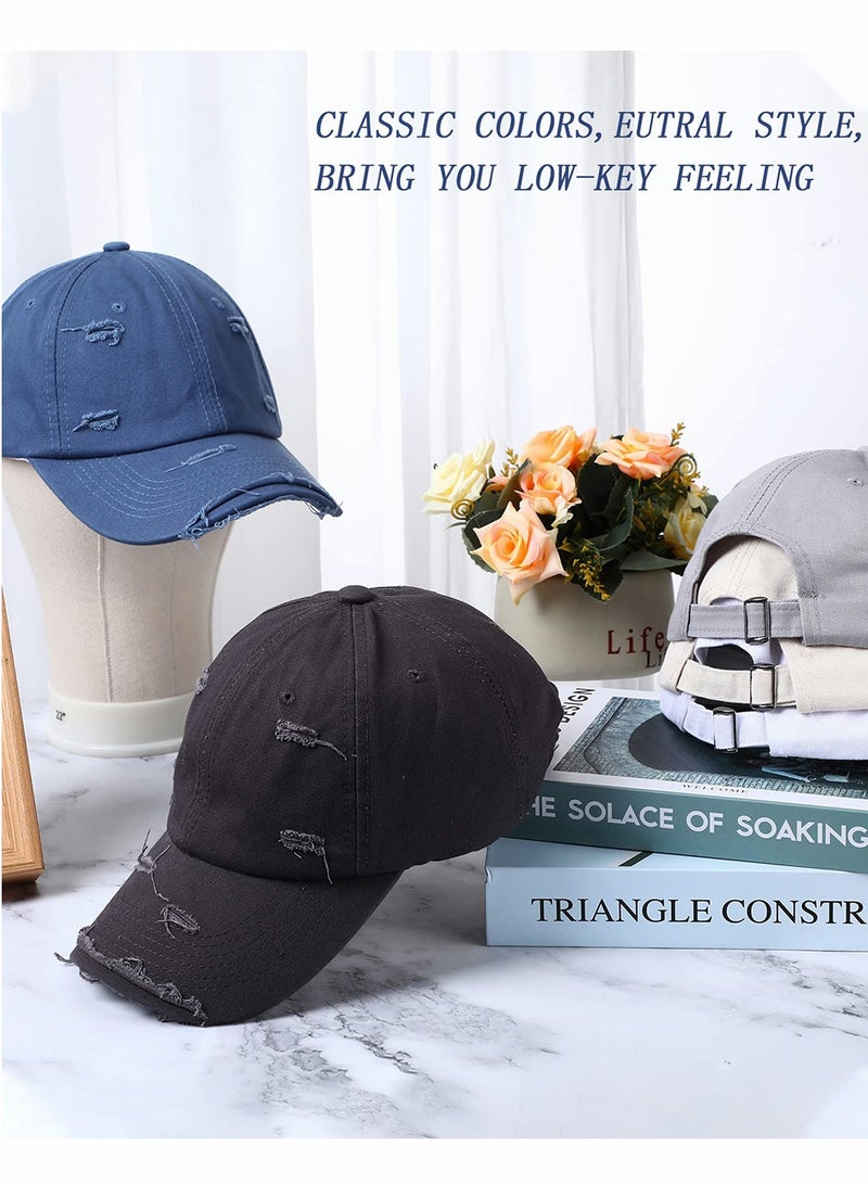 Blue Vintage Distressed Hat Washed Baseball Cap Adjustable Cotton Dad Hat for Men Women