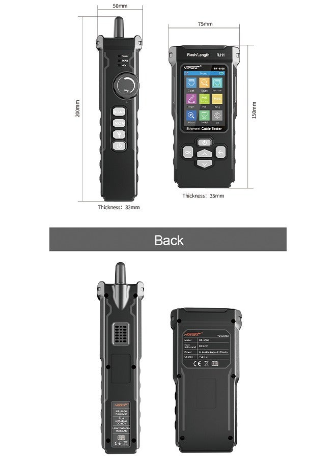 NOYAFA NF-8506 Network Cable Tester with IP Scan, TDR CAT5 CAT6 Ethernet Cable Tester, PoE PingTest, Network Rate Test, Port Flashing, Network Tester Cable Toner for RJ11 RJ45