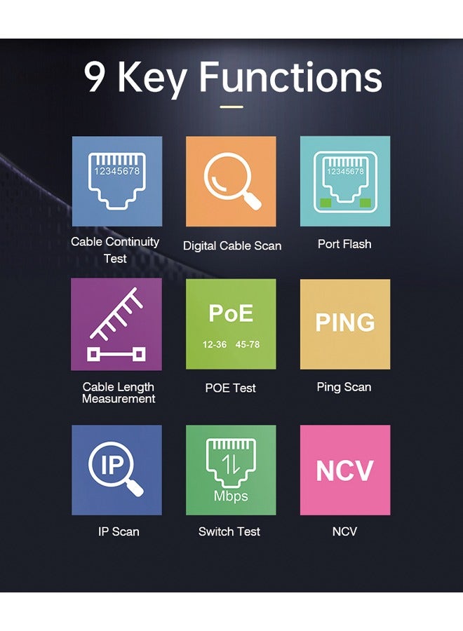 NOYAFA NF-8506 Network Cable Tester with IP Scan, TDR CAT5 CAT6 Ethernet Cable Tester, PoE PingTest, Network Rate Test, Port Flashing, Network Tester Cable Toner for RJ11 RJ45