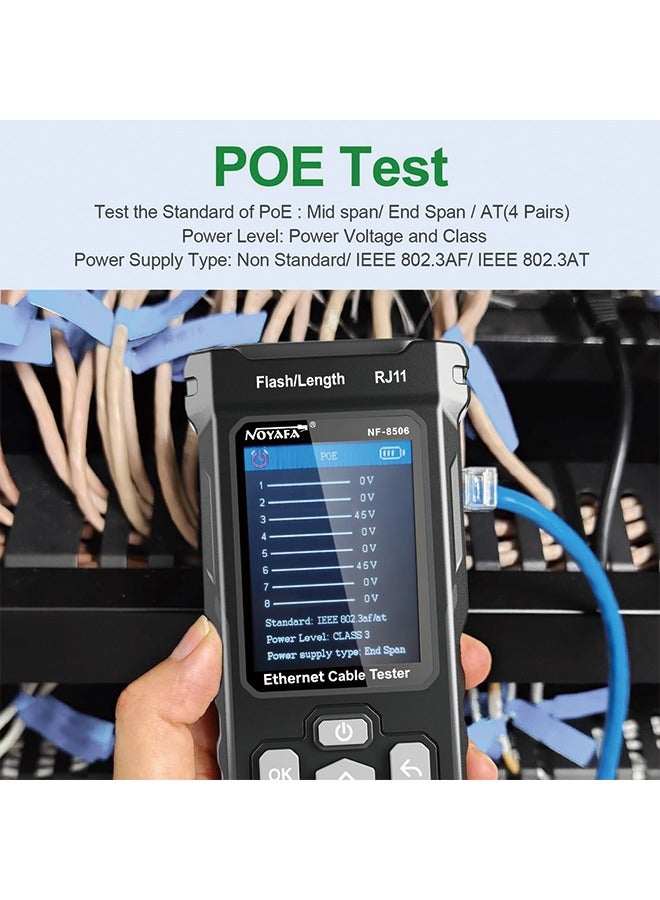 NOYAFA NF-8506 Network Cable Tester with IP Scan, TDR CAT5 CAT6 Ethernet Cable Tester, PoE PingTest, Network Rate Test, Port Flashing, Network Tester Cable Toner for RJ11 RJ45