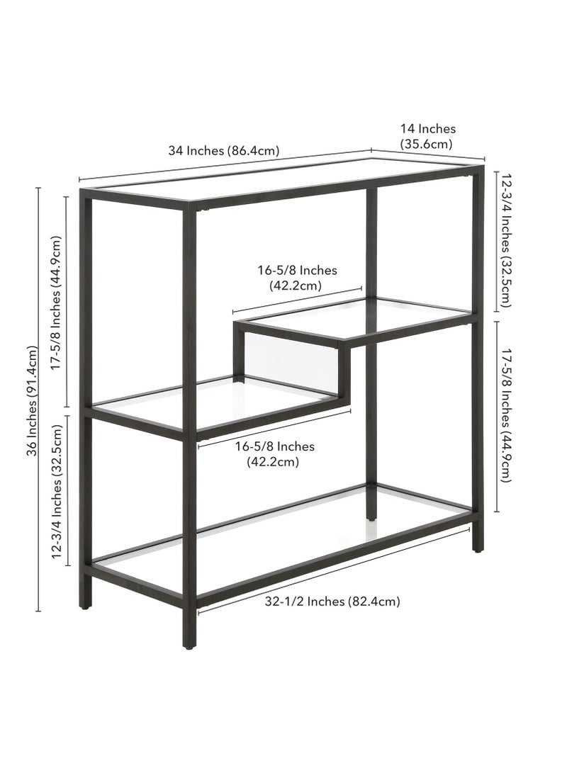 TOMSUN Metal Bookcase with Tempered Glass Shelves Modern Gold Storage Rack for Home Office Living Room Bedroom Bathroom Plant Stand Display Shelf Tall Bookshelf