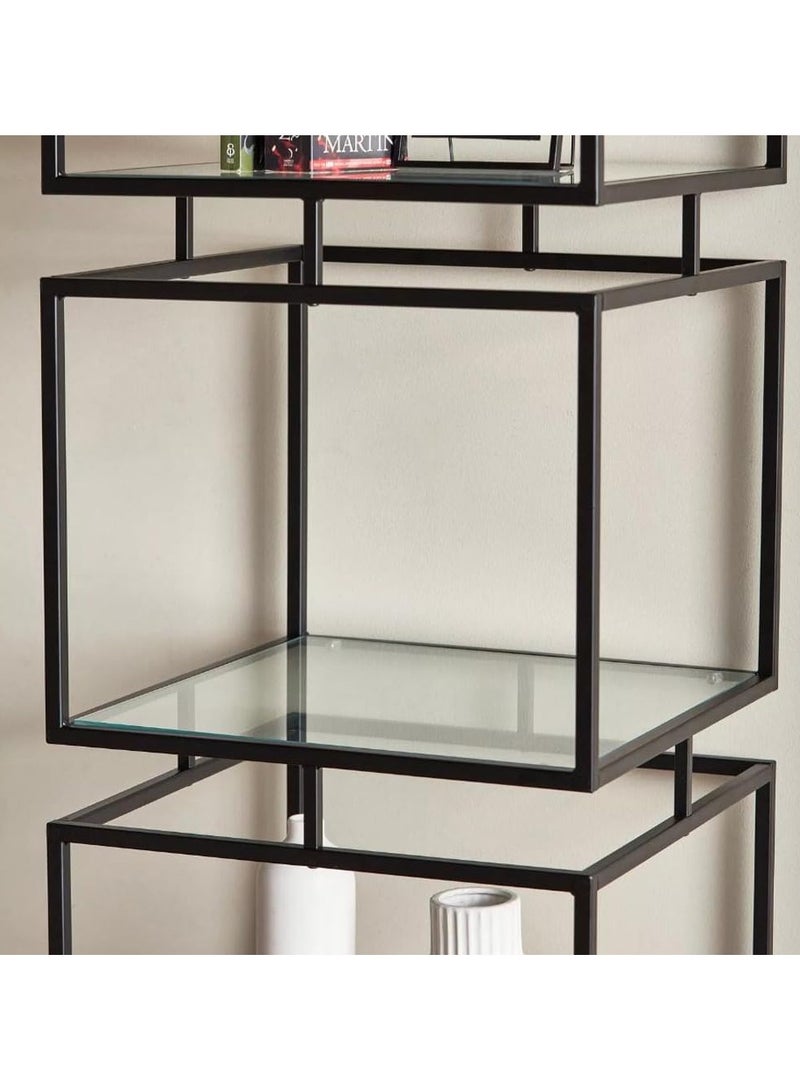 TOMSUN Metal Bookshelf with Clear Glass Shelves Metal Display Stand Plant Stand For Indoor and Outdoor