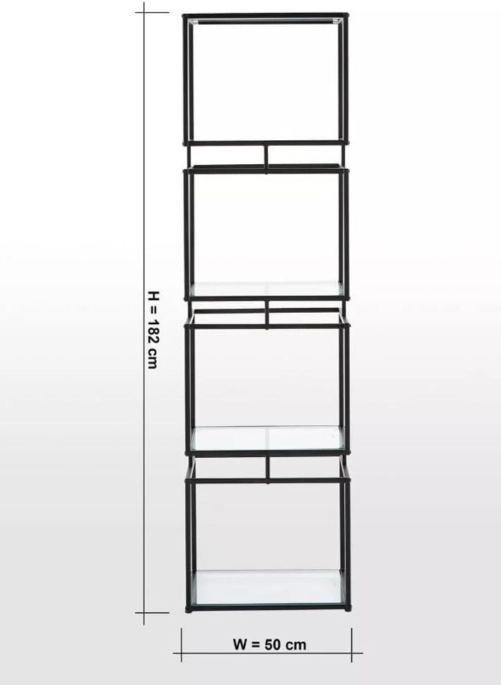 TOMSUN Metal Bookshelf with Clear Glass Shelves Metal Display Stand Plant Stand For Indoor and Outdoor