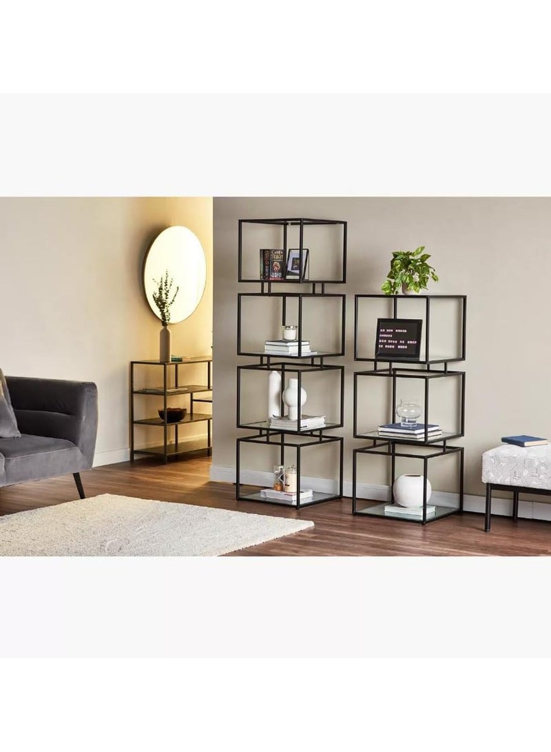 TOMSUN Metal Bookshelf with Clear Glass Shelves Metal Display Stand Plant Stand For Indoor and Outdoor