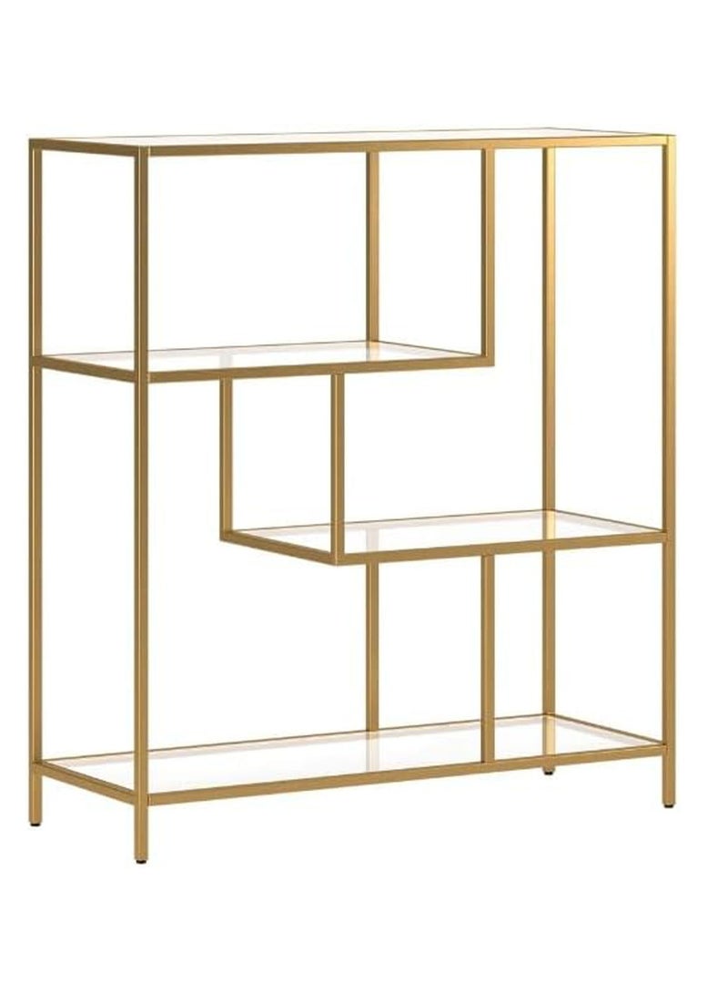 TOMSUN Metal Bookshelf With Clear Glass Shelf Metal Plant Stand Display Stand