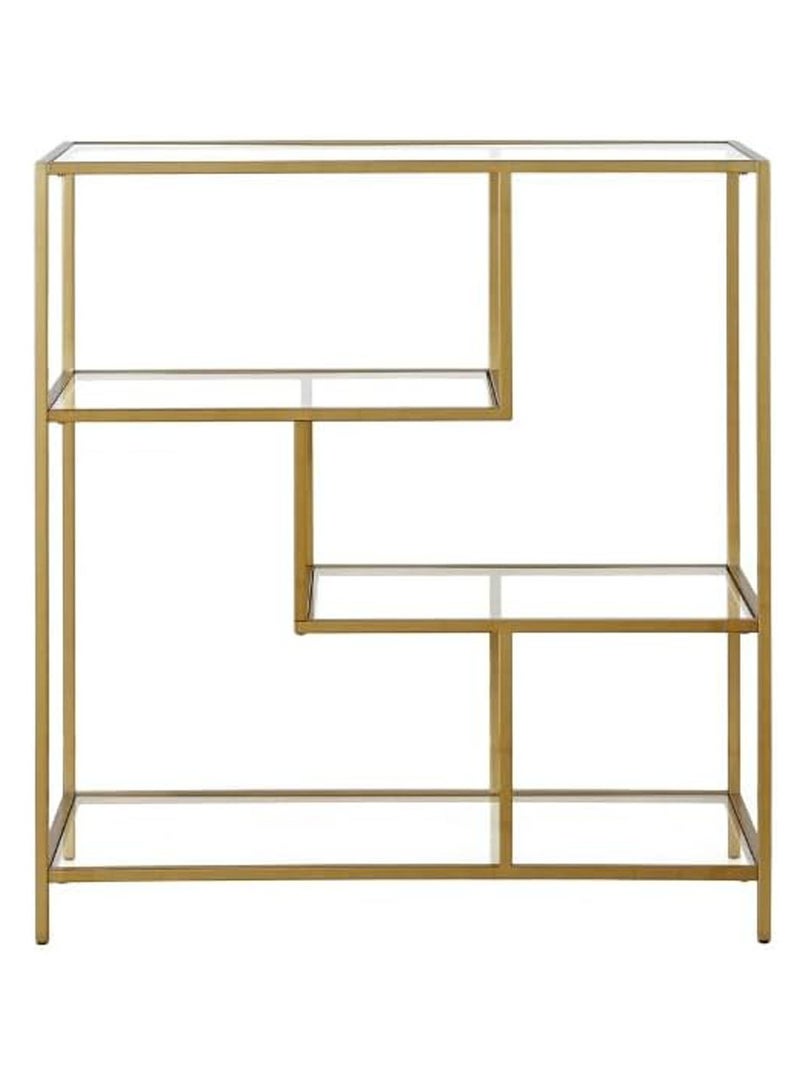 TOMSUN Metal Bookshelf With Clear Glass Shelf Metal Plant Stand Display Stand