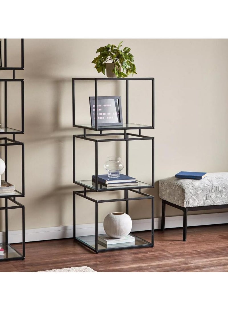 TOMSUN Modern Metal Bookshelf 4 Tier Tall Bookcase Storage Shelves Multipurpose Shelving Unit Ideal For Small Spaces and Various Rooms Stylish Storage and Display Solution