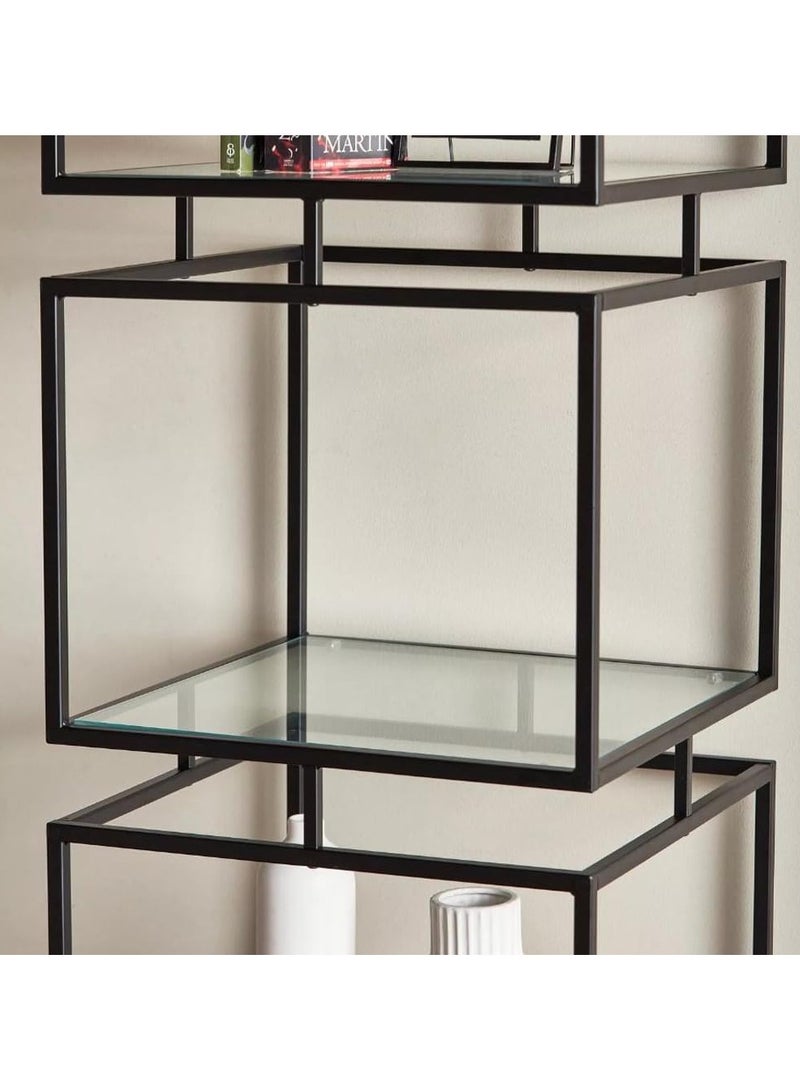 TOMSUN Modern Metal Bookshelf 4 Tier Tall Bookcase Storage Shelves Multipurpose Shelving Unit Ideal For Small Spaces and Various Rooms Stylish Storage and Display Solution