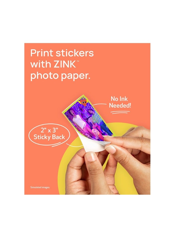 2 Mini Photo Printer, Print From Compatible iOS & Android Devices, Sticky-Back Prints, Pure White IVY