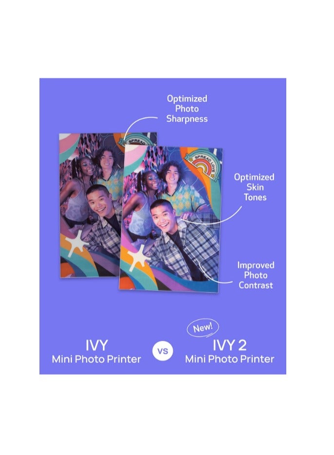 2 Mini Photo Printer, Print From Compatible iOS & Android Devices, Sticky-Back Prints, Pure White IVY