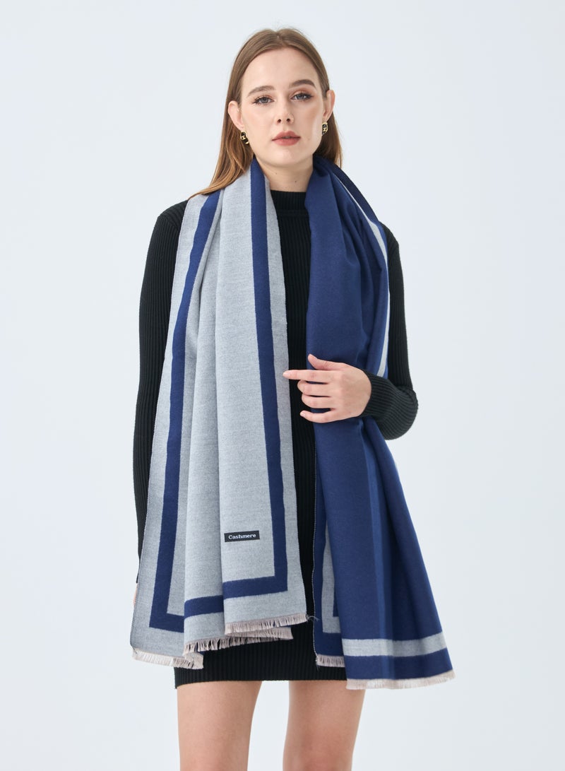 Wool Reversible Scarf Line on Border