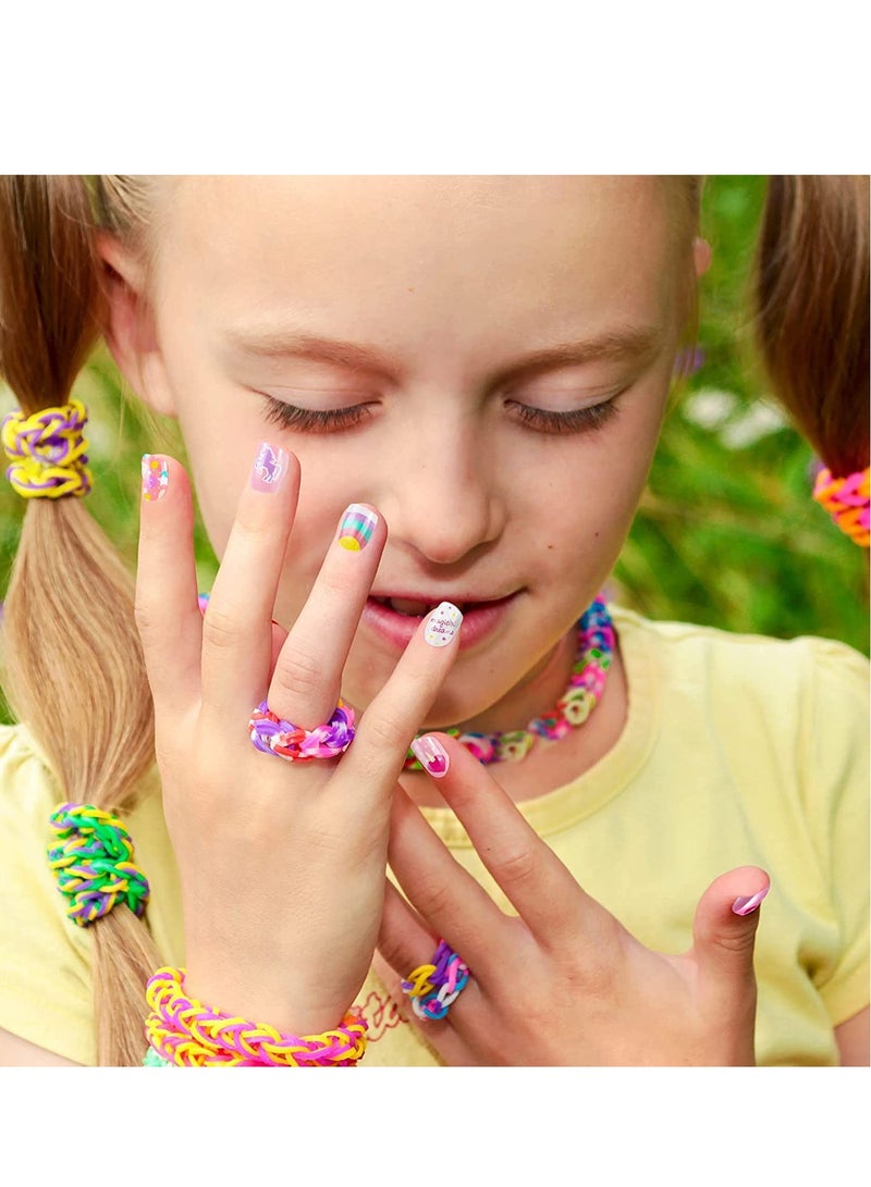 Kids False Nails, Children Press on Fake Tip Cartoon Full Cover Short Fingernail Artificial Tips Pre-glued Stickers for Girls Art Decoration (96 Pcs)