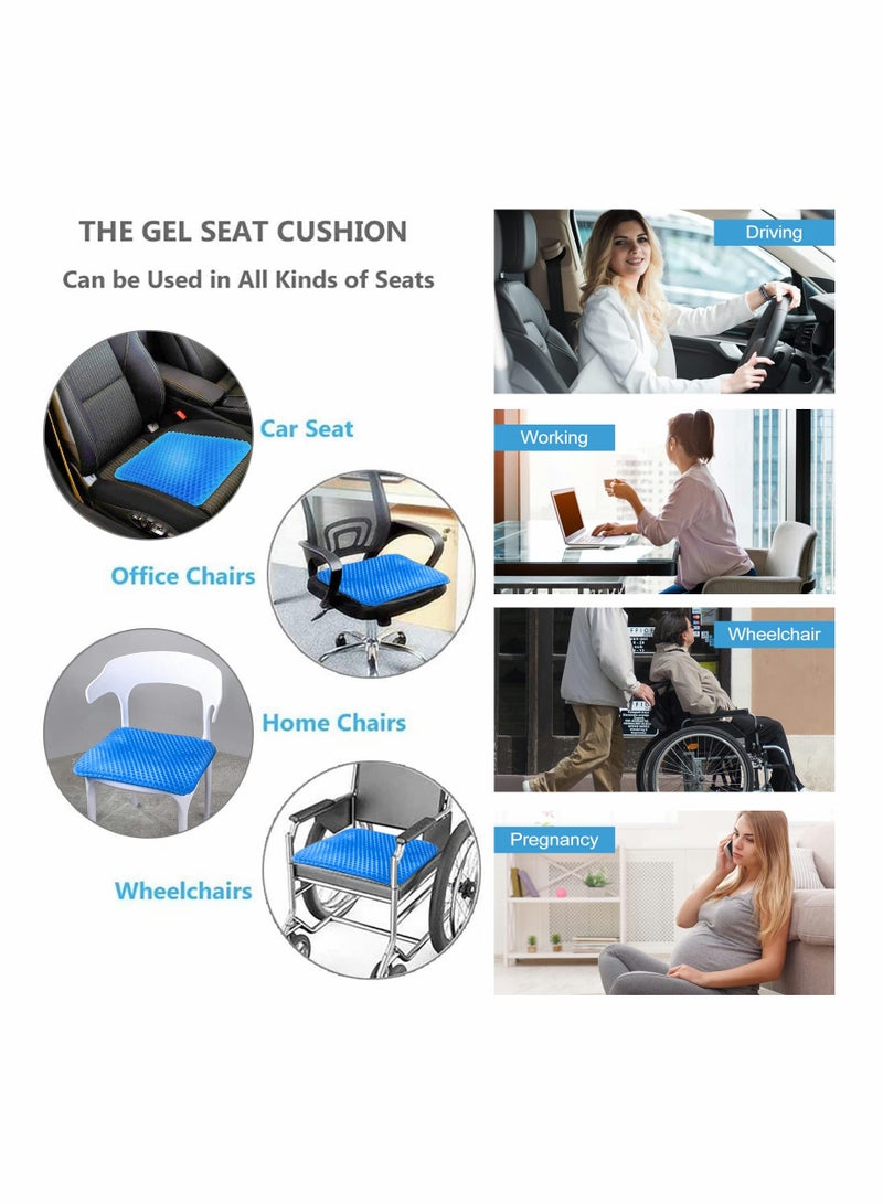 Gel Seat Cushion, Gel Seat Cushion for Long Sitting with Non-Slip Cover (Blue)