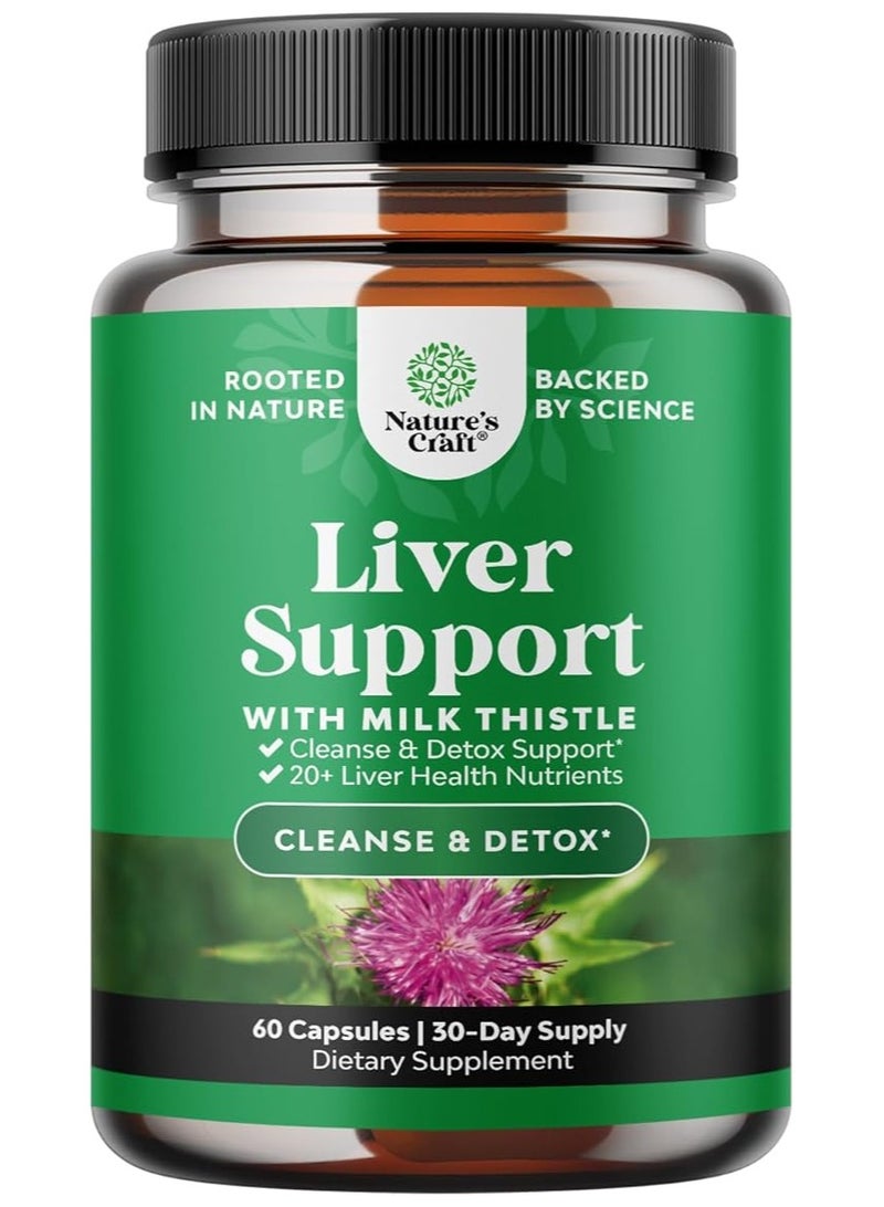 Milk Thistle Liver Support Supplement - Herbal Liver Supplement with Silymarin Milk Thistle Extract Dandelion Root Artichoke Extract Choline Bitartrate Berberine and Chicory Root for Liver Cleanse