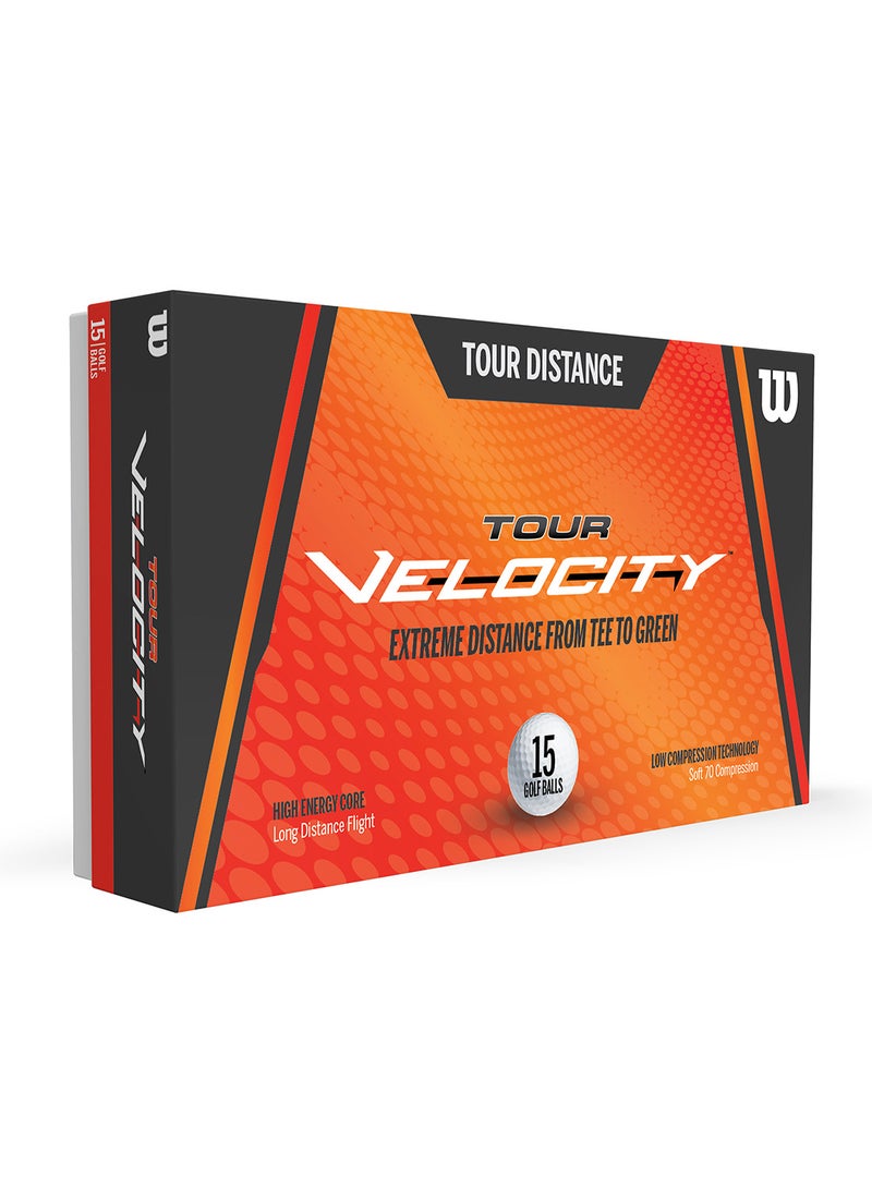 Tour Velocity Distance Golf Balls, Pack of 15 Balls - White