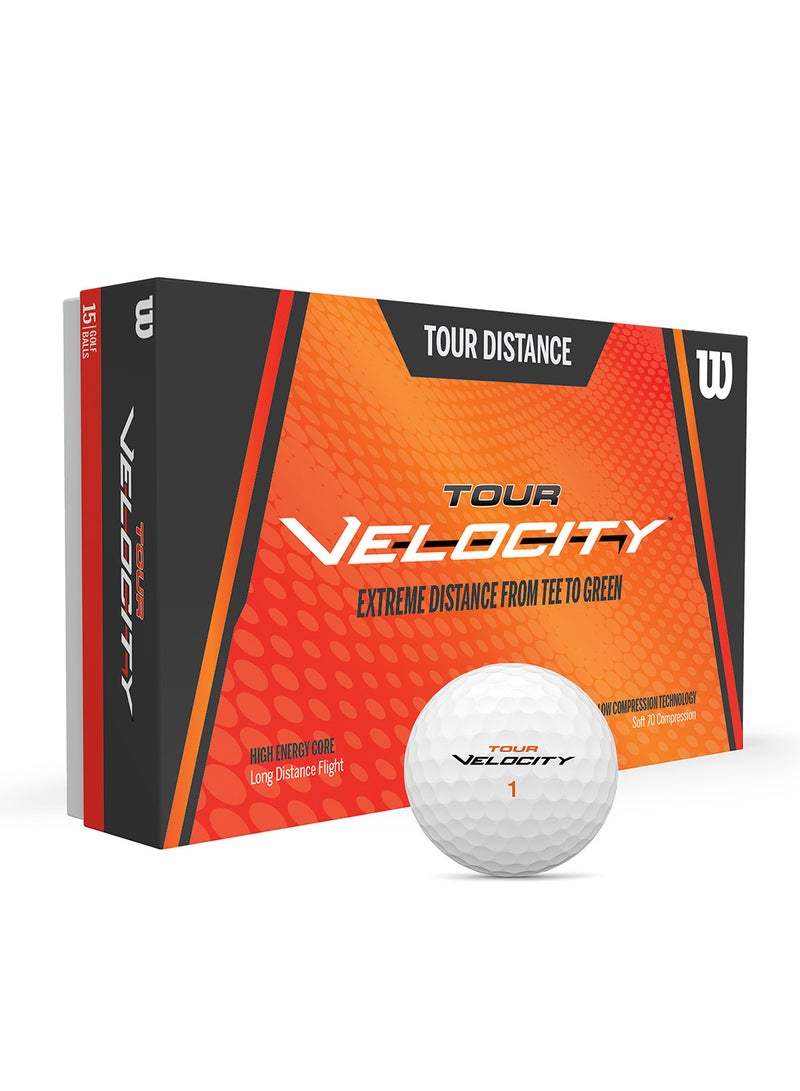 Tour Velocity Distance Golf Balls, Pack of 15 Balls - White