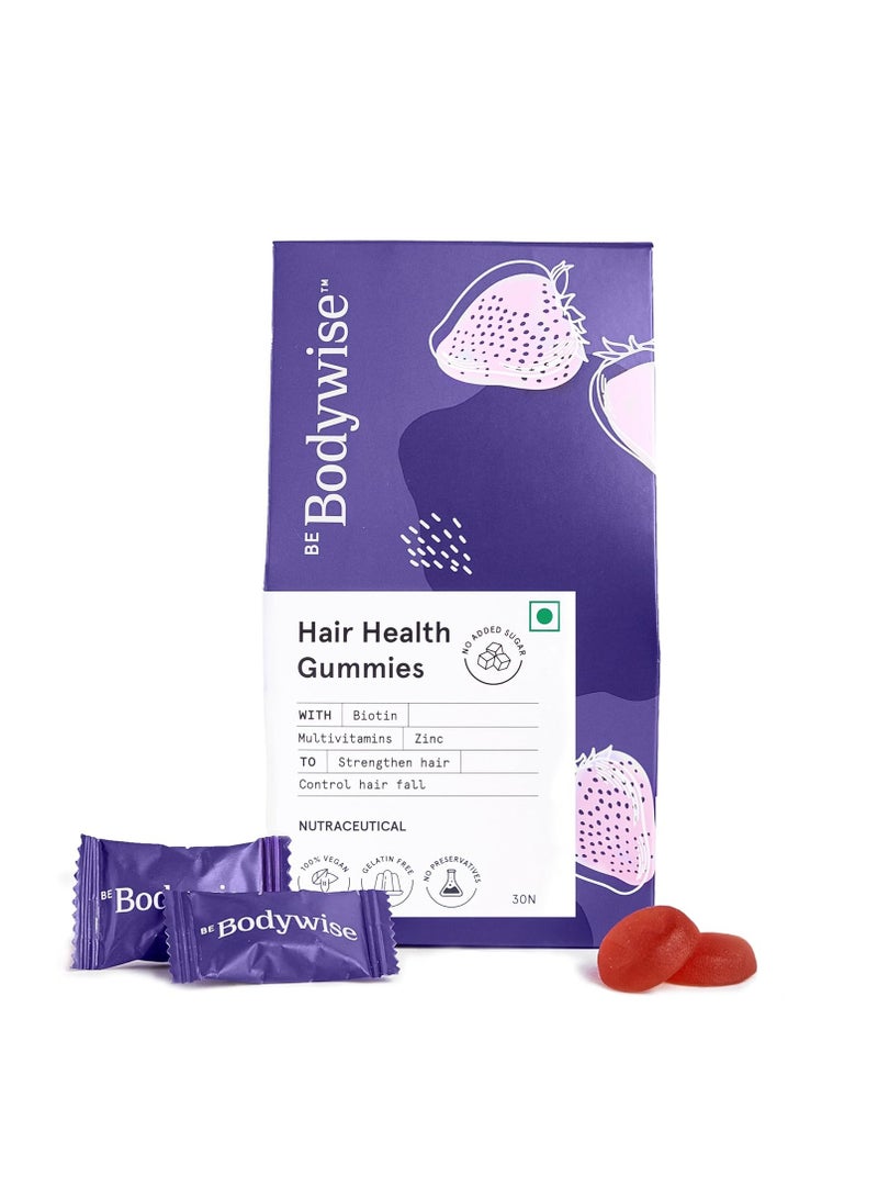 Biotin Hair Gummies for Stronger  Shinier Hair and Nails  30 Day Pack   With Biotin Zinc, Folic Acid  Fibre and Multivitamin  Strawberry Flavour No Added Sugar  Gut Friendly