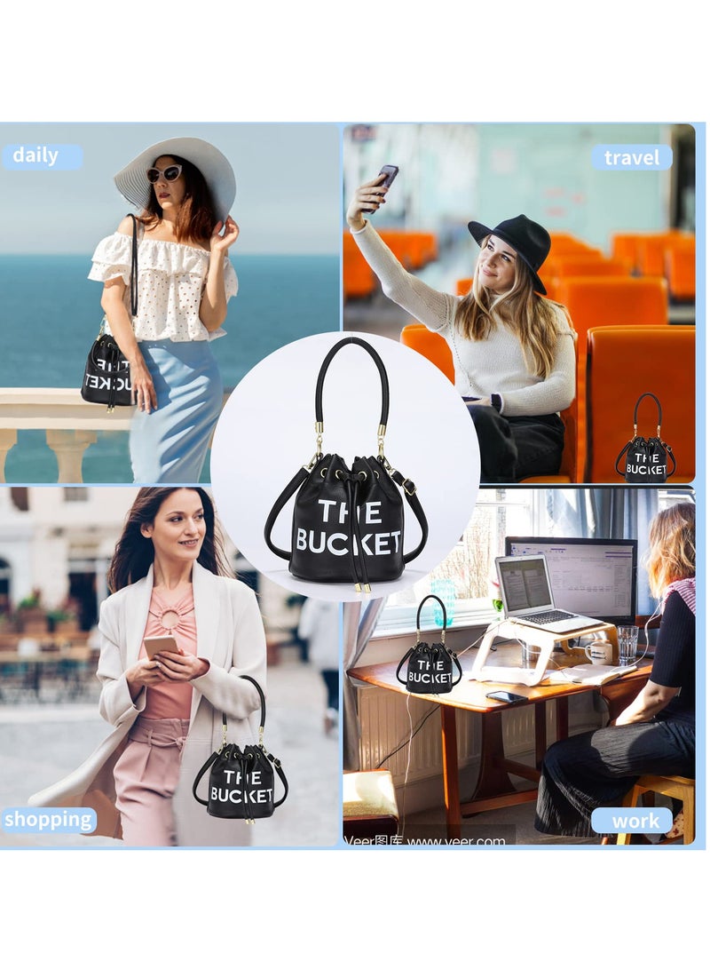 Stylish Mini Leather Bucket Bag for Women, Versatile Drawstring Crossbody Handbag for Travel and Shopping