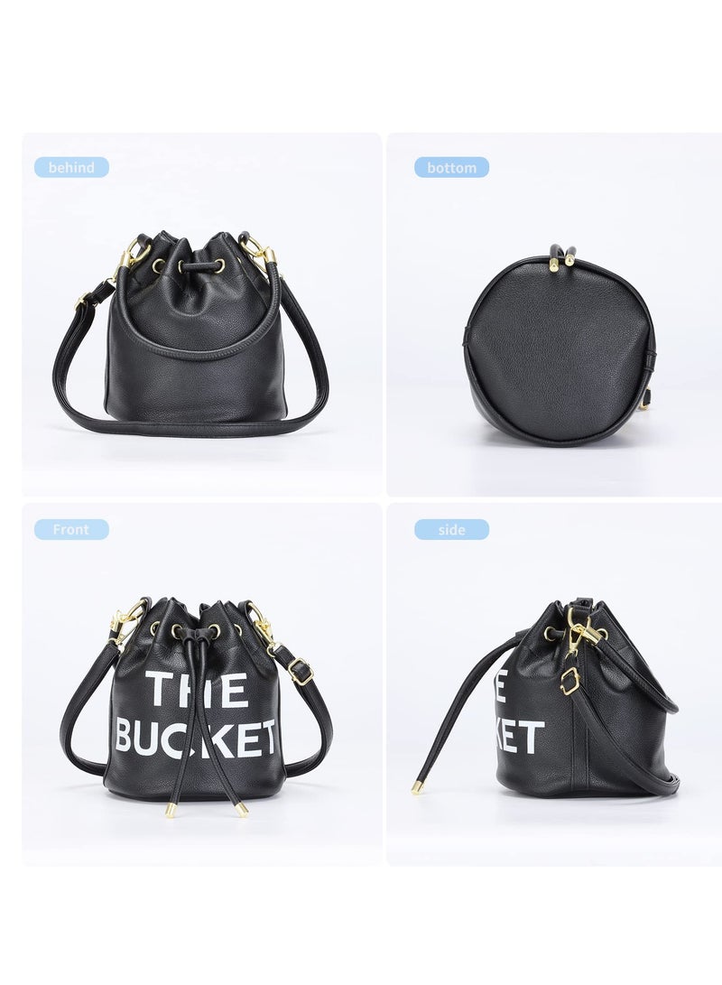 Stylish Mini Leather Bucket Bag for Women, Versatile Drawstring Crossbody Handbag for Travel and Shopping