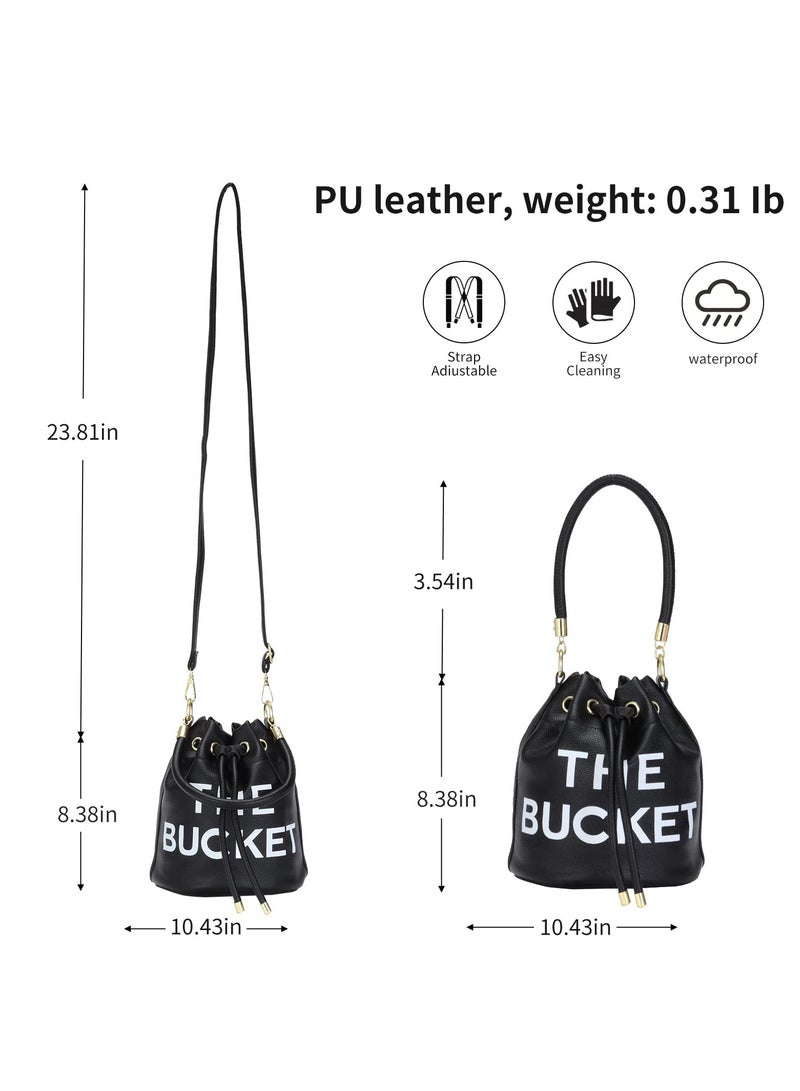 Stylish Mini Leather Bucket Bag for Women, Versatile Drawstring Crossbody Handbag for Travel and Shopping