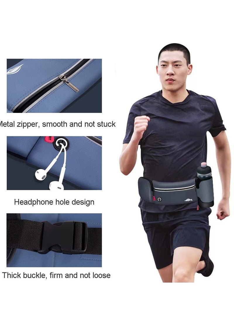 Water Resistant Running Belt Bag with Foldable Water Bottle Holder and Phone Holder for Men and Women, Ideal for Running, Cycling and Walking