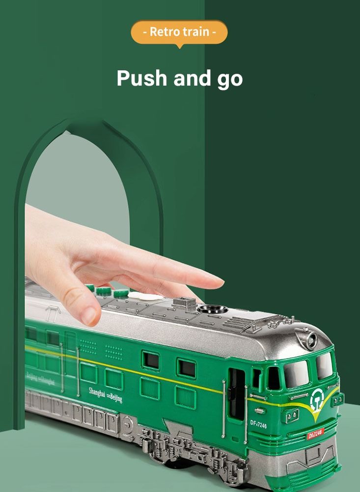 Classic Green Train Toys with Sound & Light, Inertial Driving, Early Education Toys, Birthday Gifts For Kids