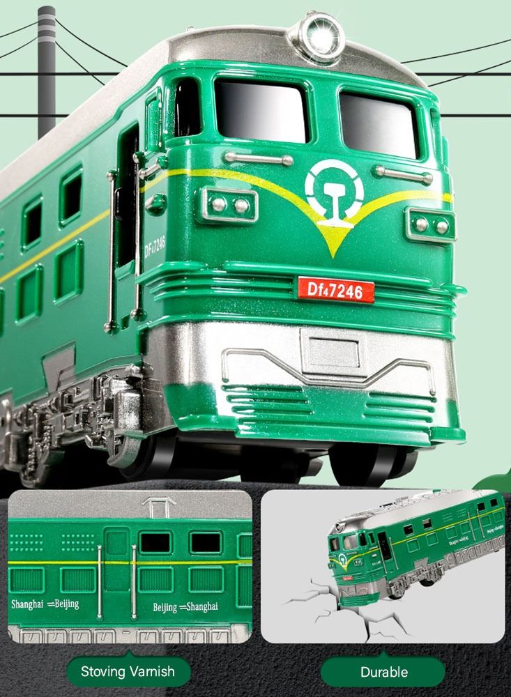 Classic Green Train Toys with Sound & Light, Inertial Driving, Early Education Toys, Birthday Gifts For Kids