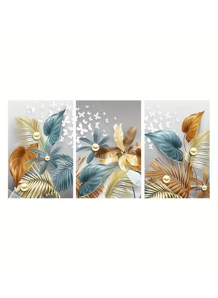 Set Of 3 Framed Canvas Wall Arts, Abstract Wall Art Butterfly Pearl Canvas Prints Art Canvas Painting for Home Decoration