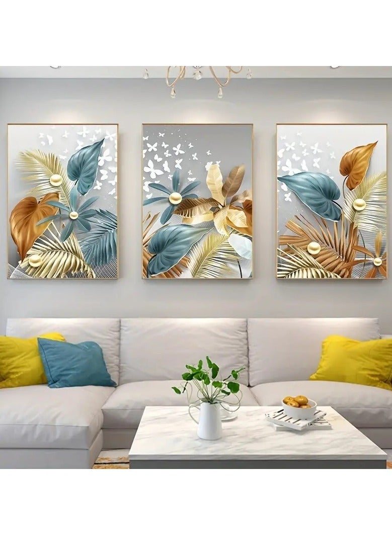 Set Of 3 Framed Canvas Wall Arts, Abstract Wall Art Butterfly Pearl Canvas Prints Art Canvas Painting for Home Decoration