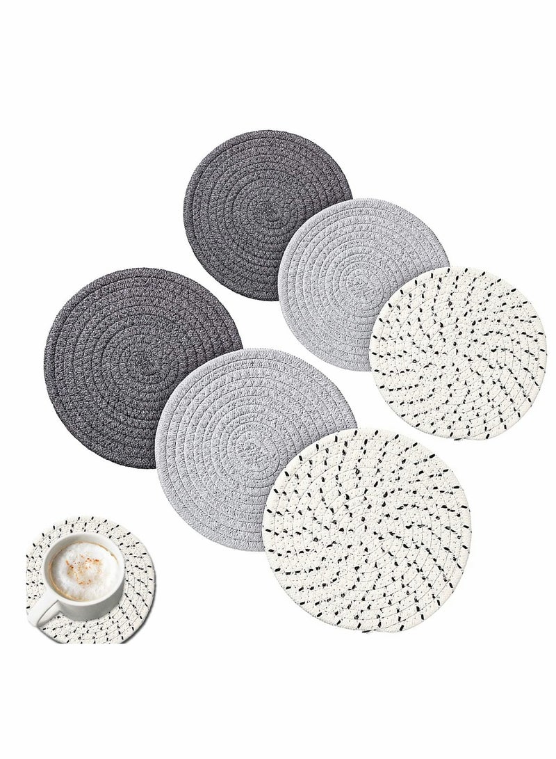 Mat, 6 Pieces Pot Trivets Large Braid Woven Trivet Coaster, Cotton Thread Weave Cup Coaster Hot Pot Dish Trivet Pad Mat for Kitchen Cooking Supplies (7 Inch and 4.7 Inch, Gray Series)