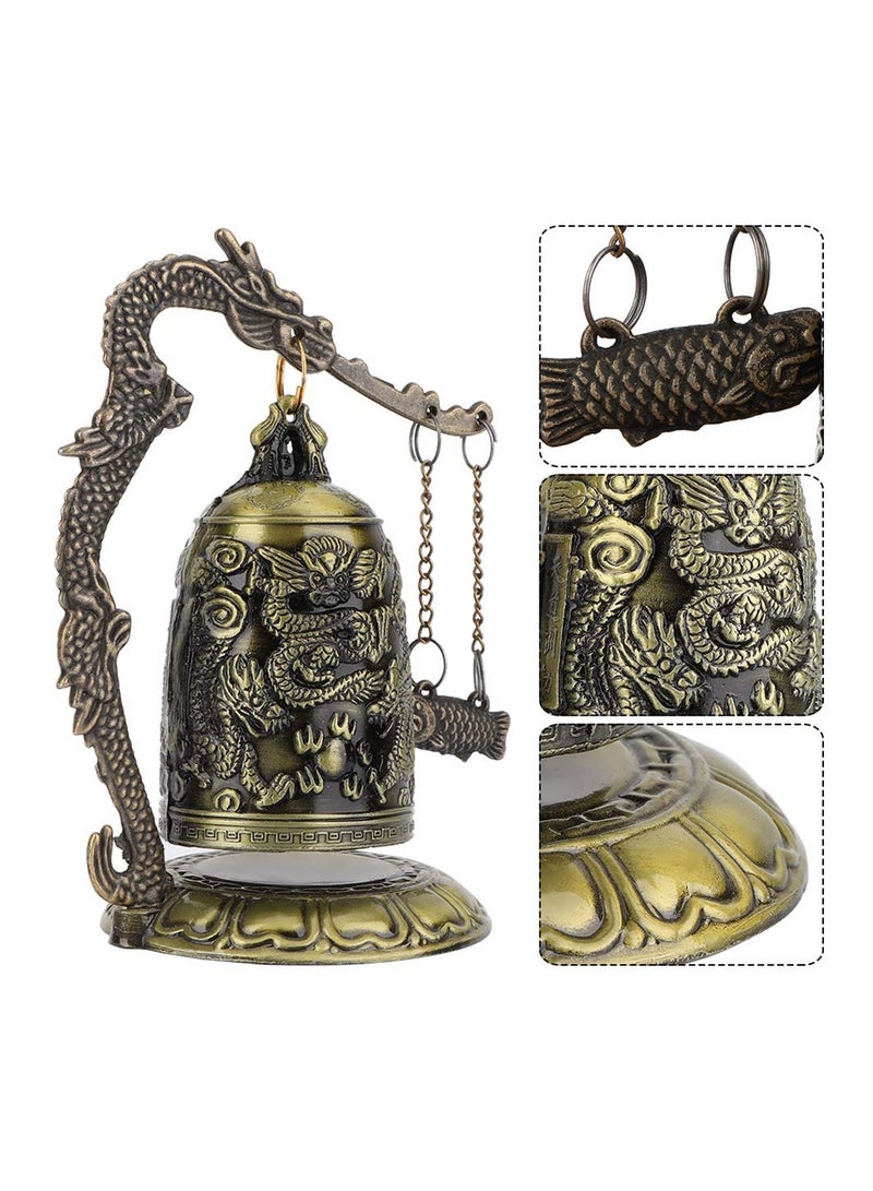 Vintage Dragon Bell Bronze Carved Tibetan Buddhist Bell Good Luck Feng Shui Ornament for Home Indoor Outdoor Decor