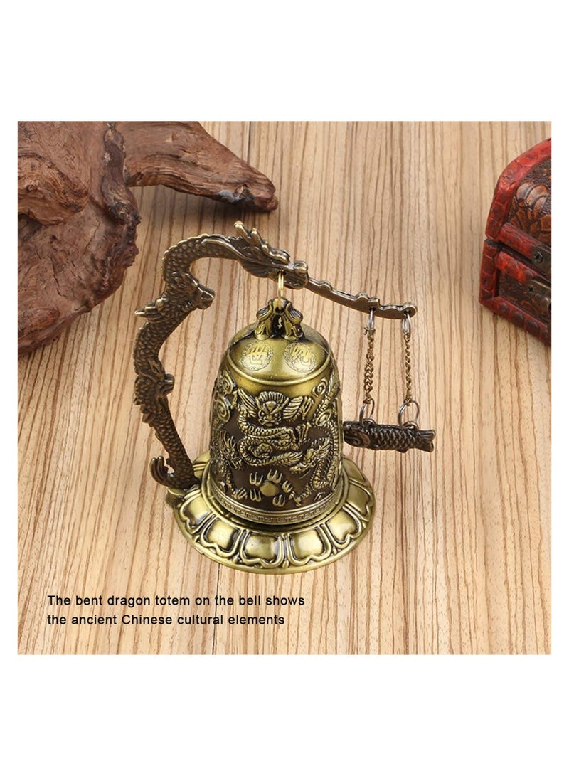 Vintage Dragon Bell Bronze Carved Tibetan Buddhist Bell Good Luck Feng Shui Ornament for Home Indoor Outdoor Decor