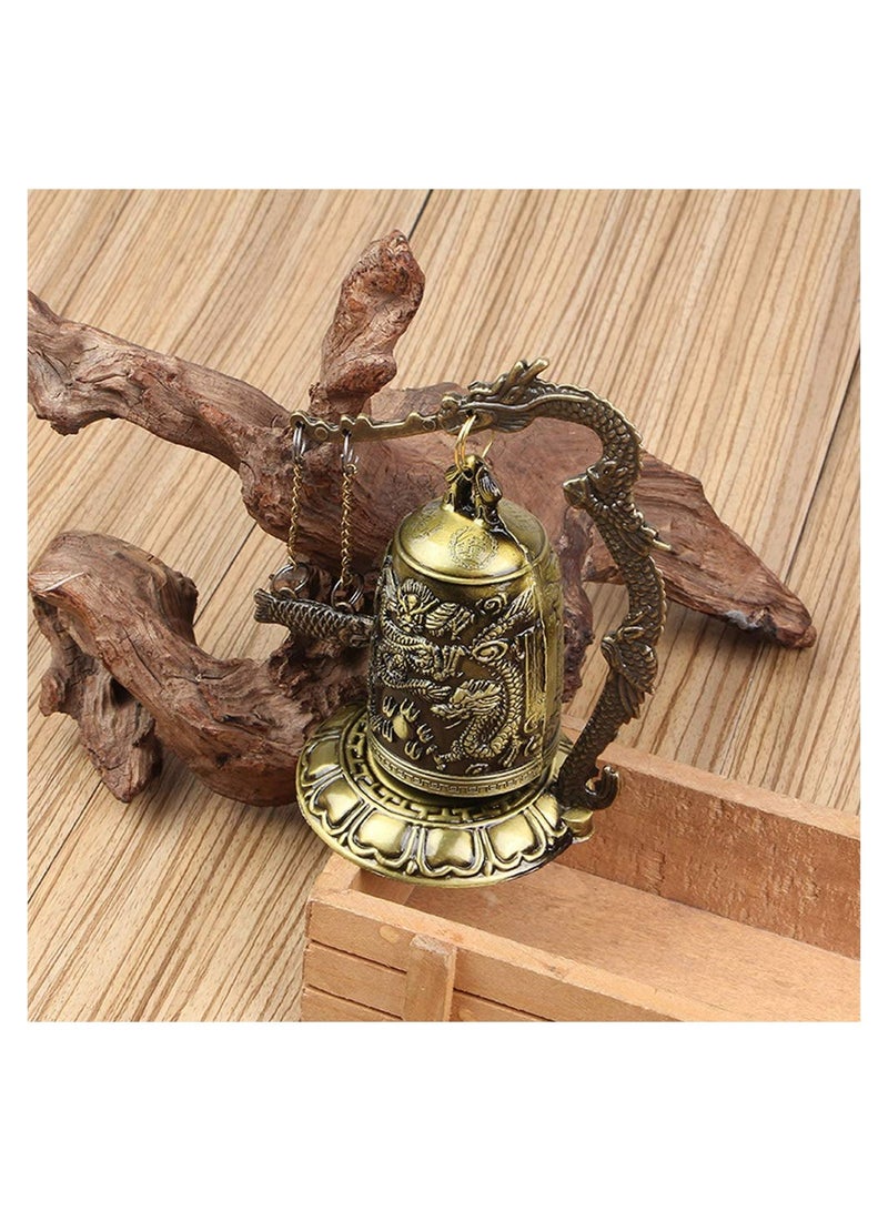 Vintage Dragon Bell Bronze Carved Tibetan Buddhist Bell Good Luck Feng Shui Ornament for Home Indoor Outdoor Decor