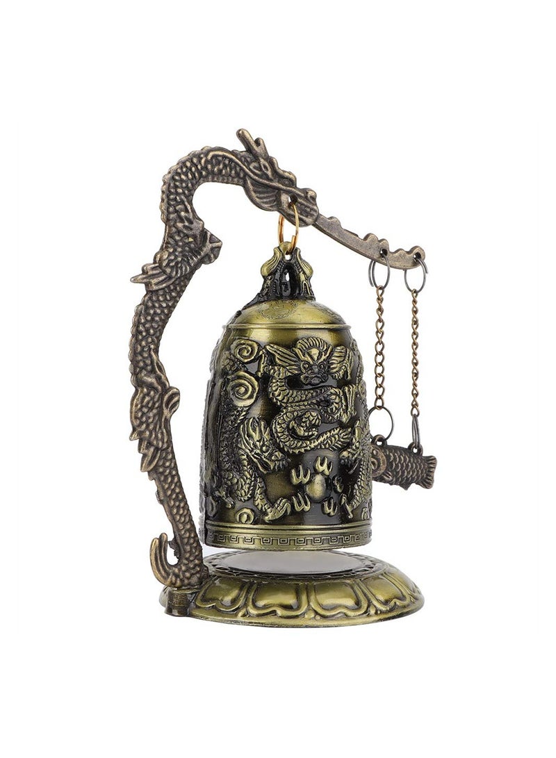 Vintage Dragon Bell Bronze Carved Tibetan Buddhist Bell Good Luck Feng Shui Ornament for Home Indoor Outdoor Decor