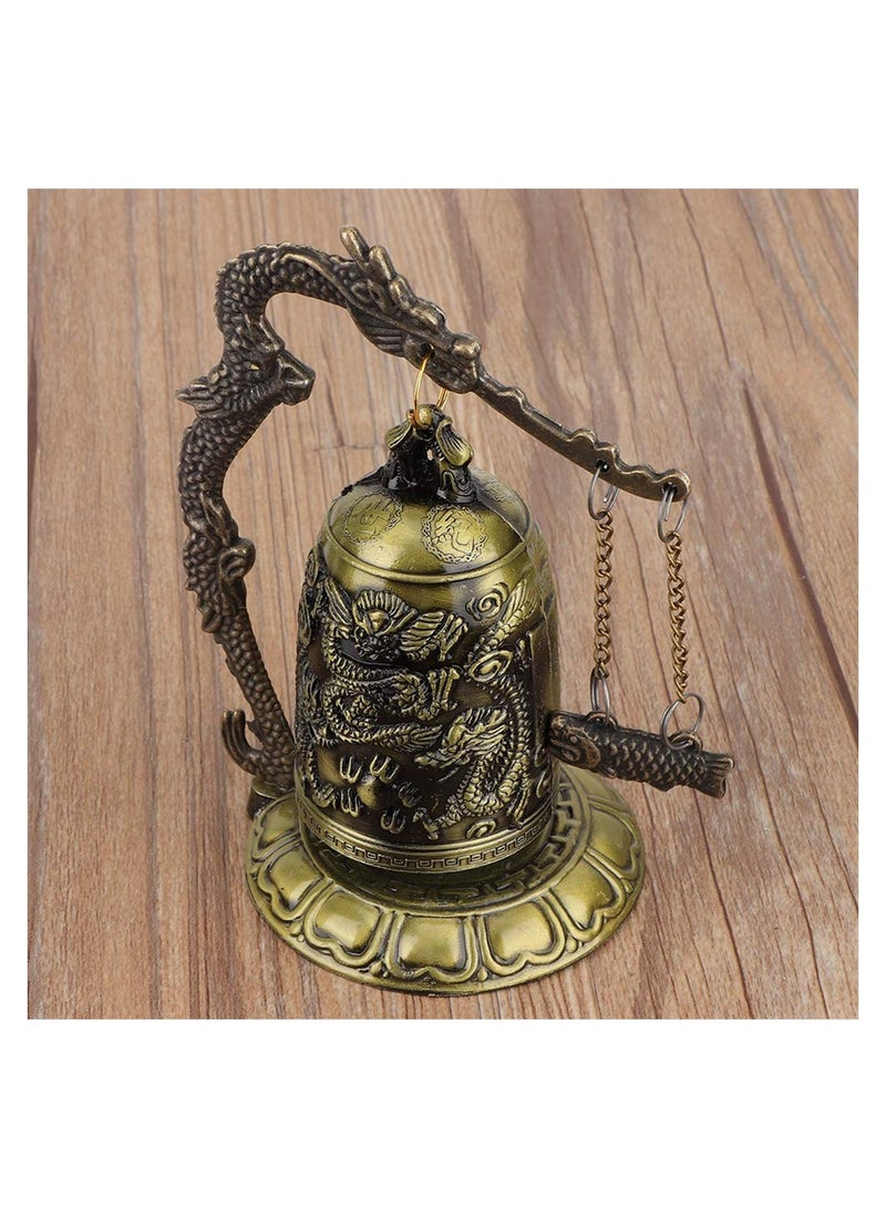 Vintage Dragon Bell Bronze Carved Tibetan Buddhist Bell Good Luck Feng Shui Ornament for Home Indoor Outdoor Decor