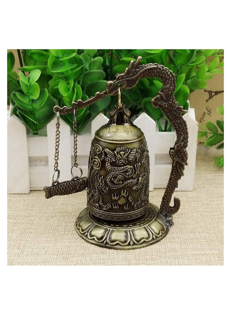 Vintage Dragon Bell Bronze Carved Tibetan Buddhist Bell Good Luck Feng Shui Ornament for Home Indoor Outdoor Decor