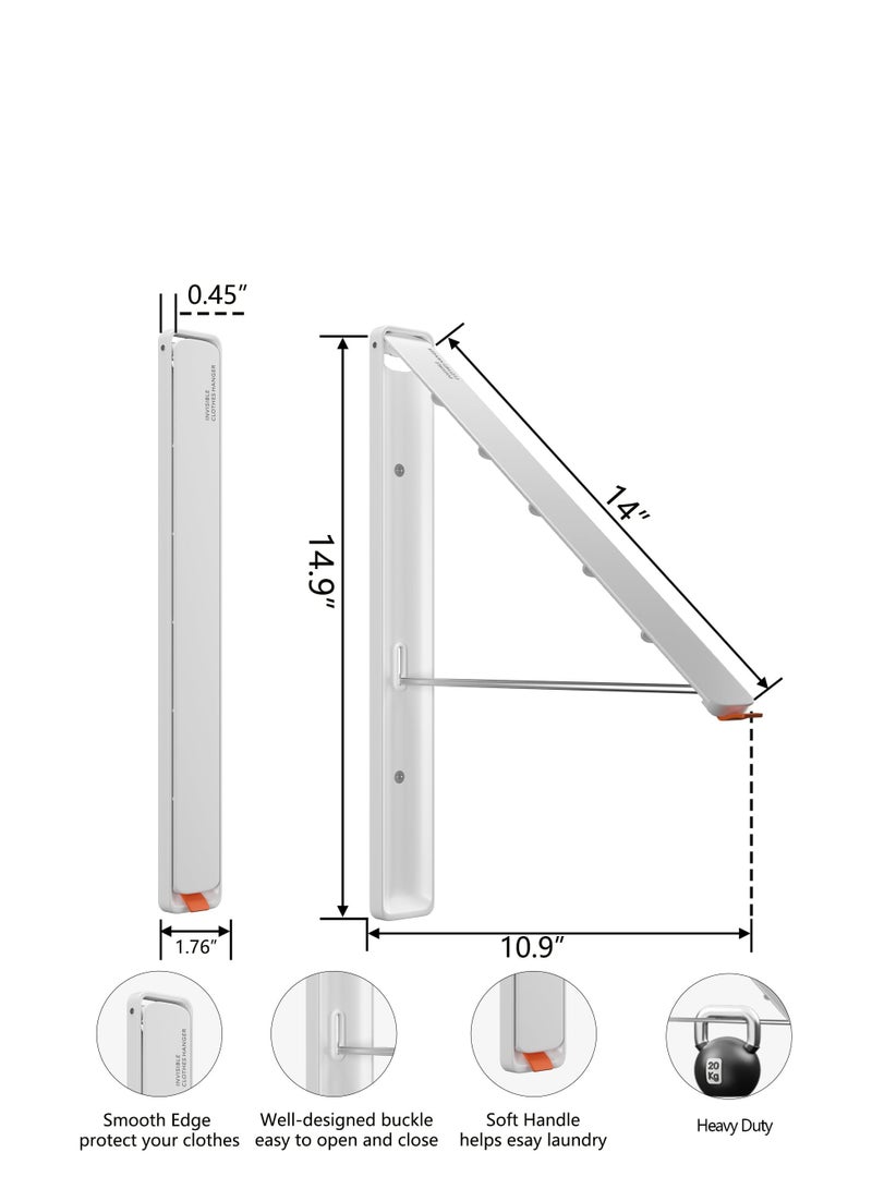 Clothes Drying Rack Wall Mounted, Retractable & Foldable Clothes Hanger for Laundry Room Organization and Storage, Space Saving, for Dorm, Closet, Balcony, Laundry Room(1P, Metal, White)