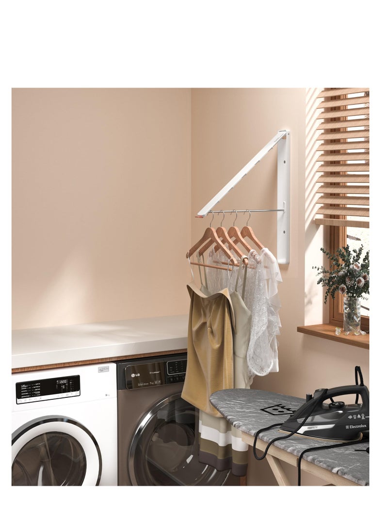 Clothes Drying Rack Wall Mounted, Retractable & Foldable Clothes Hanger for Laundry Room Organization and Storage, Space Saving, for Dorm, Closet, Balcony, Laundry Room(1P, Metal, White)