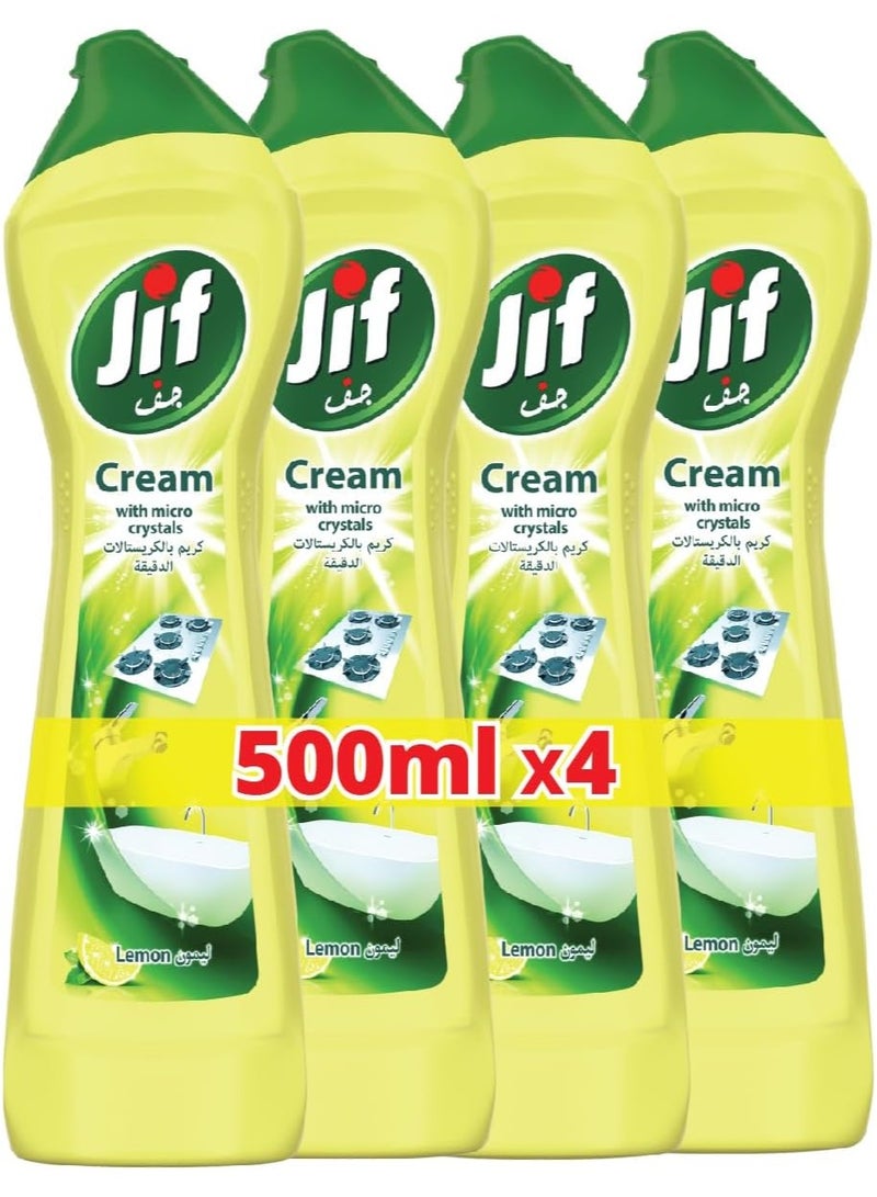 JIF Cream Cleaner, with micro crystals technology, Lemon, eliminates grease, burnt food & limescale stains, 4 x 500ml