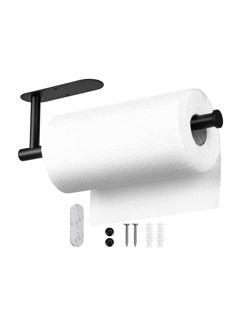 Paper Towel Holder Wall Mount, Kitchen Paper Towel Holder, Drilli   ng or Self Adhesive Paper Towel Holder for Kitchen, Bathroom, Cabinets, Wall 13 inch, Black