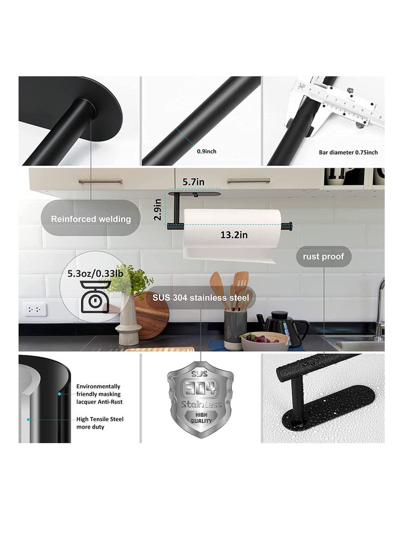 Paper Towel Holder Wall Mount, Kitchen Paper Towel Holder, Drilli   ng or Self Adhesive Paper Towel Holder for Kitchen, Bathroom, Cabinets, Wall 13 inch, Black