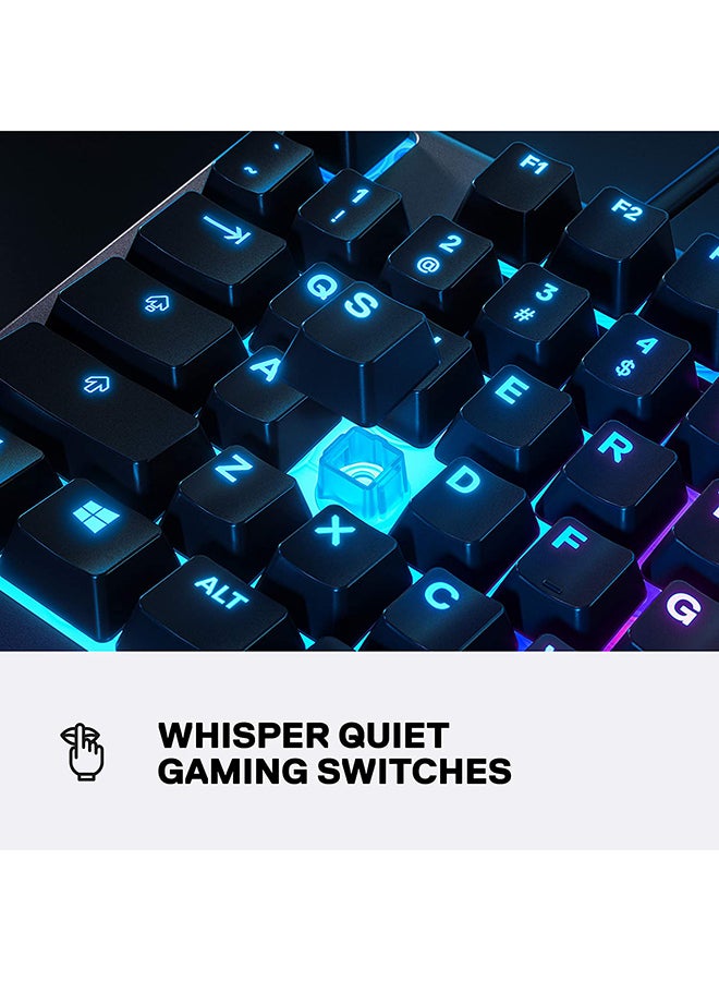 Apex 3 Water Resistant Gaming Keyboard, Premium Magnetic Wrist Rest, Whisper Quiet Gaming Switch, 10-Zone RGB Illumination, Anti-Ghosting, English US Layout, Black | 64795