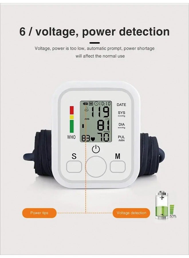 Upper Arm Electronic Blood Pressure Monitor – Medical-Grade Accuracy, Home Use, English Voice Guidance, Automatic Detection, Type-C Power Cable