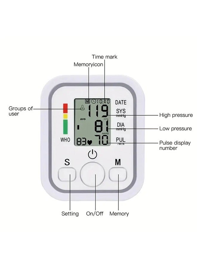 Upper Arm Electronic Blood Pressure Monitor – Medical-Grade Accuracy, Home Use, English Voice Guidance, Automatic Detection, Type-C Power Cable