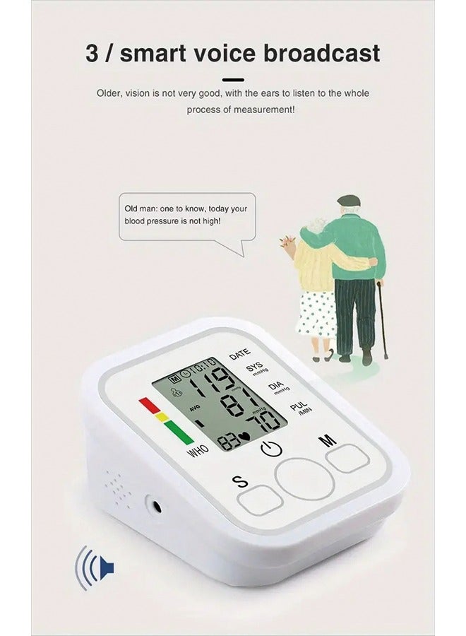 Upper Arm Electronic Blood Pressure Monitor – Medical-Grade Accuracy, Home Use, English Voice Guidance, Automatic Detection, Type-C Power Cable