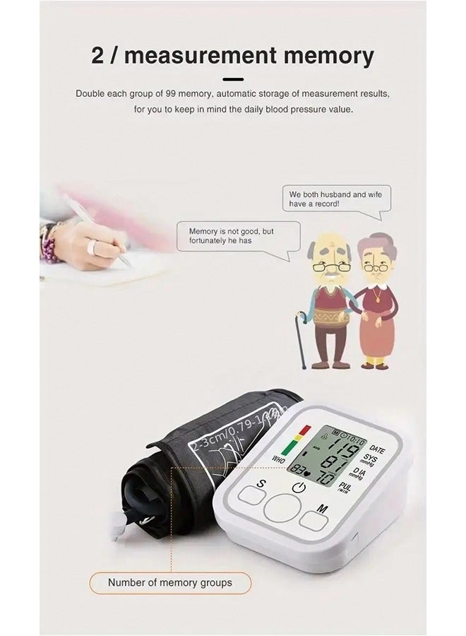 Upper Arm Electronic Blood Pressure Monitor – Medical-Grade Accuracy, Home Use, English Voice Guidance, Automatic Detection, Type-C Power Cable