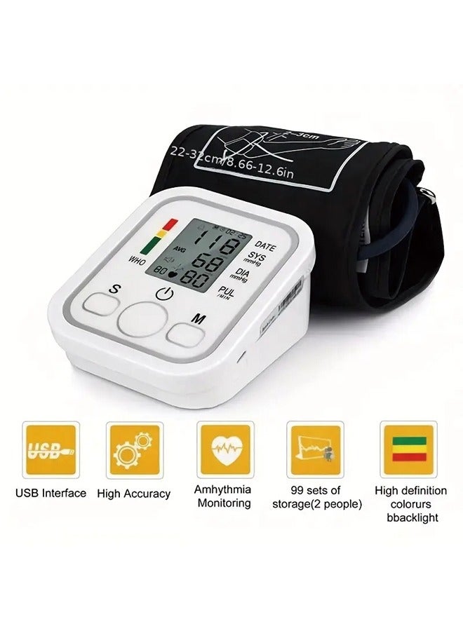 Upper Arm Electronic Blood Pressure Monitor – Medical-Grade Accuracy, Home Use, English Voice Guidance, Automatic Detection, Type-C Power Cable