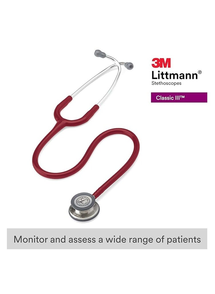 3M Littmann Classic III Monitoring Stethoscope 27 inch Burgundy Tube 5627