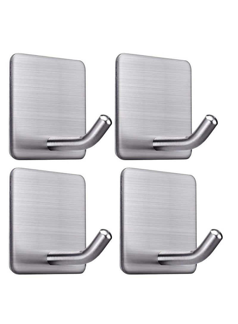 Heavy Duty Adhesive Hooks Towel Hook Stick on Hooks Wall Hangers Waterproof Stainless Steel Sticky Hooks for Hanging Bathroom Kitchen Home 4 Packs