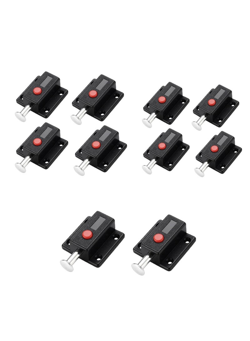 Door Bolt Lock, 10 Pack Automatic Slide Door Latch Lock Red Push Button Bolt Switch Spring Sliding Latches Bump Window Cabinet Locker Home Safety Hardware Furniture Cabinet Drawer Snib